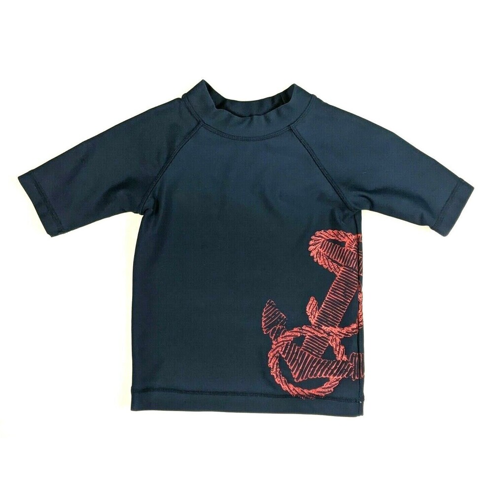 Cabana Life Rash Guard Swim Shirt  Toddler Size 3T  Navy w Red Anchor
